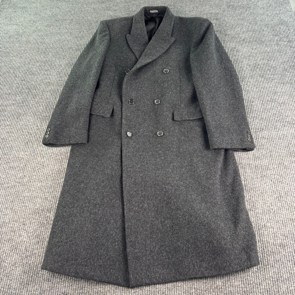 Vintage Stratojac Tweed Overcoat Men 44R Gray Pure New Wool Made Czechoslovakia